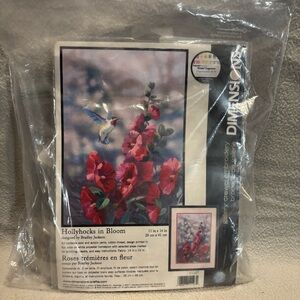 Dimensions Hollyhocks in Bloom Gallery Crewel Embroidery Kit Hummingbird Floral